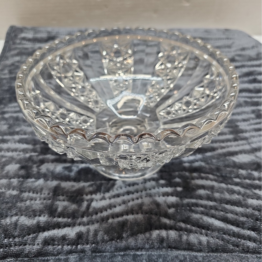 Antique Duncan & Miller clear crystal footed console bowl DUNCAN'S CLOVER c.1904